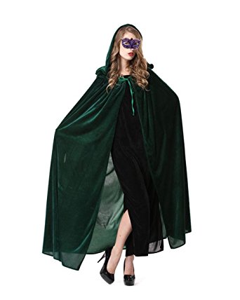 Aisa Halloween Cloak Full Length Crushed Velvet Hooded Cape Cosplay Costume