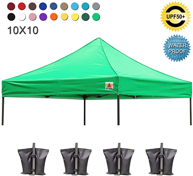 ABCCANOPY Pop Up Canopy Replacement Top Cover 100% Waterproof Choose 18+ Colors, Bonus 4 x Weight Bags (Kelly Green)