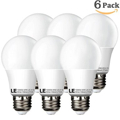 LE® A19 LED Bulbs, 60W Incandescent Bulb Equivalent, 10W E26 Bulb , 2700K Warm White, Not Dimmable, 810lm, 240° Flood Beam, Medium Screw, LED Light Bulbs for Home, 6 Pack