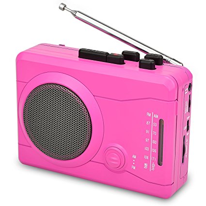 DIGITNOW Cassette Player,Personal Walkman Tape and Voice Recorder for Convert Cassette Tape To MP3 Via USB& digital Audio Music to Tapes with Wireless AM/FM Radio,MIC in and Earphone(Pink)