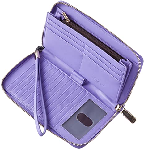 Toughergun Womens Large Capacity Wallet Genuine Leather RFID Blocking Purse Credit Card Zip Around Clutch Wristlet(Purple)