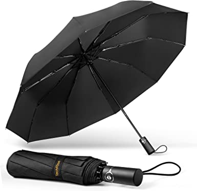 Large Windproof Umbrella, TechRise Wind Resistant Compact Travel Folding Umbrellas, Ladies Auto Open Close Strong Wind Proof Rain Proof with 10 Ribs golf umbrella collapsible for Men Women