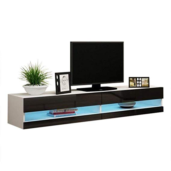 Concept Muebles 80 Inch Seattle High Gloss LED TV Stand - Black & White