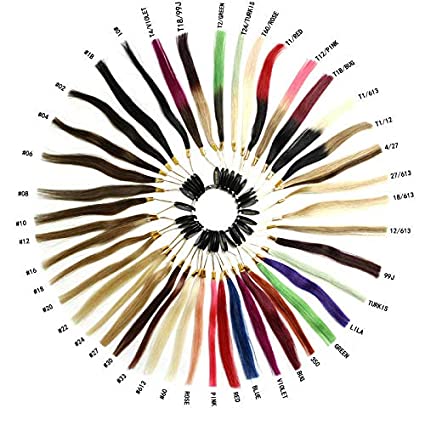 Color Ring Wheel Chart Human Hair Swatches Testing with 43 Color Ring Straight Samples Hair for Salon Hairdressing