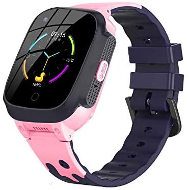 4G Kids Waterproof Smart Watches for Girls and Boys with GPS Tracker and Thermometer Fitting Android and iOS (Pink)