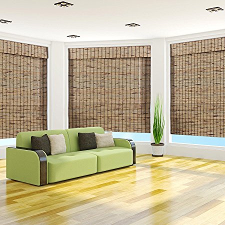Arlo Blinds, Rustique Light Filtering Bamboo Roman Shade with Valance - Size: 32"W x 54"H