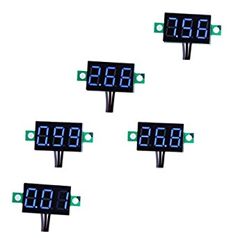 bayite 3 Wire 0.36" DC 0~30V Digital Voltmeter Gauge Tester Blue LED Display Panel Mount Car Motorcycle Battery Monitor Volt Voltage Meter with Reverse Polarity Protection Pack of 5