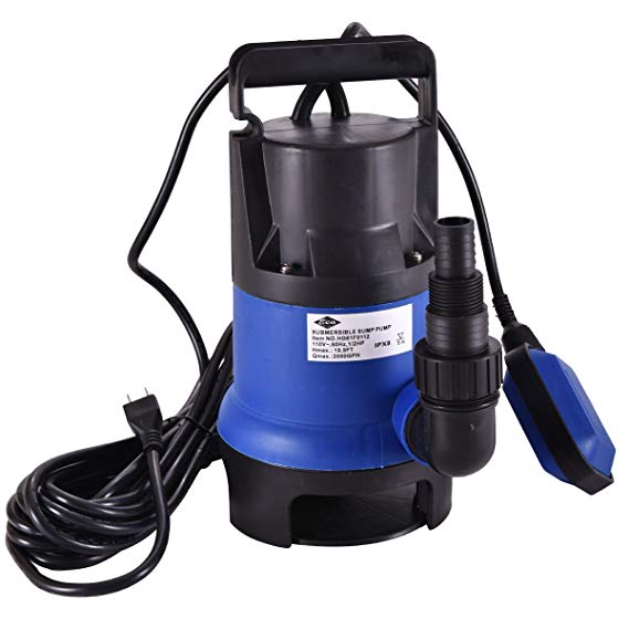 JAXPETY 1/2 HP Submersible Sump Pump 400W Dirty Clean Water Pump 1980GPH for Swimming Pool Pond Heavy Duty Water Transfer