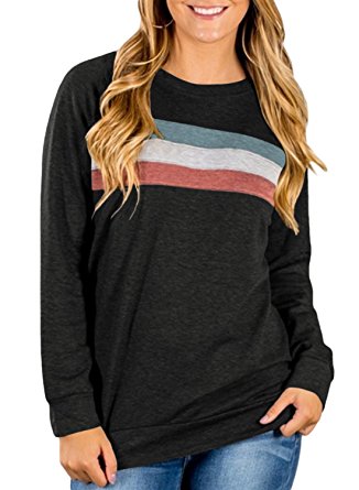 Dokotoo Womens Crewneck Color Block Long Sleeve Loose Casual Sweatshirt Top (S-XXL)