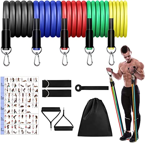 Mokani Resistance Bands Set (11pcs), Exercise Bands with Door Anchor & Handles, Home Gym Equipment Men Women Legs Ankle for Resistance Training,Home Workouts,Fitness