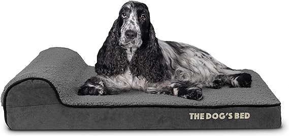 The Dog’s Bed Orthopaedic Headrest Dog Bed Med Grey Plush 86x56x7.5cm, Waterproof Memory Foam Dog Bed