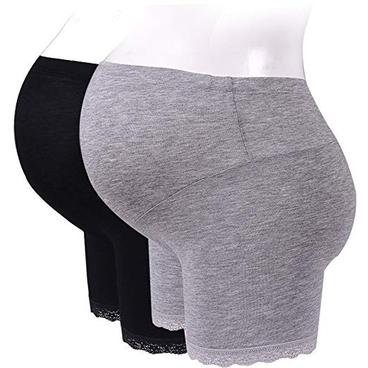 CYUURO Women's Maternity Shapewear Belly Support Short Leggings, Grey&Black
