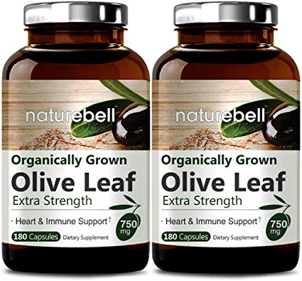 Organically Grown Olive Leaf Extract 750mg, 180 Capsules, Active Polyphenols and Oleuropei, Supports Immune and Cardiovascular Health, Non-GMO, Made in USA (2 Pack)