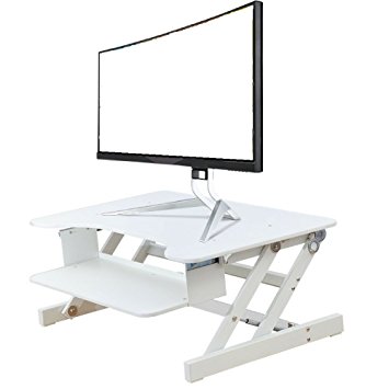 Rocelco ADR Basic Height Adjustable Sit/Stand Desk Computer Riser, Dual Monitor Capable, 50lb Capacity - 32" wide With Retractable Keyboard Tray - White Finish