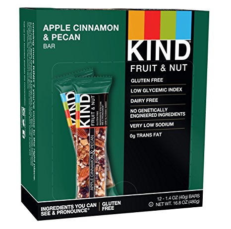 KIND Bars, Apple Cinnamon & Pecan, Gluten Free, Low Sugar, 1.4oz, 12 Count