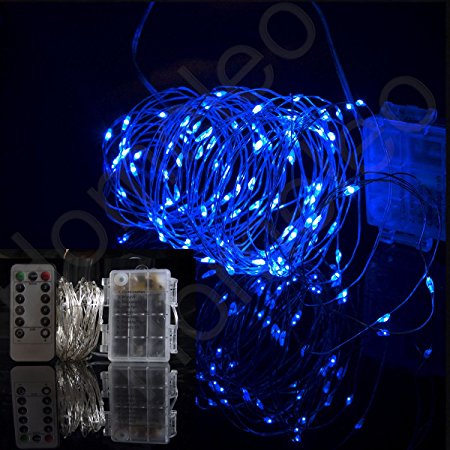 Homeleo 10M 100LED Battery Powered LED String Lights w/ Remote Mini Tiny LED Lamps on Flexible Thin Silver Wire Blinking Twinkle Steady On LED Starry Fairy Lighting(Remote,Blue)