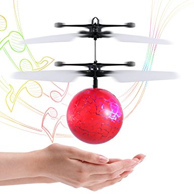 RC Flying Ball, LESHP RC Toy RC infrared Induction Mini Aircraft Flashing Light Remote Helicopter Ball Built-in Shining LED Lighting for Kids, Teenagers Colorful Flying for Kids Toy (Red)