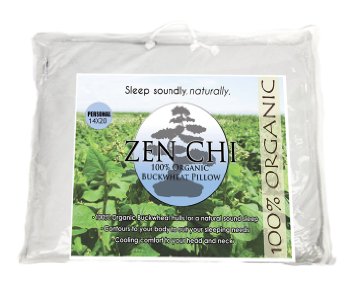 Buckwheat Pillow - Zen Chi Organic Buckwheat Pillow - Japanese Size (14" X 20") - 100% Cotton Cover with Organic Buckwheat Hulls