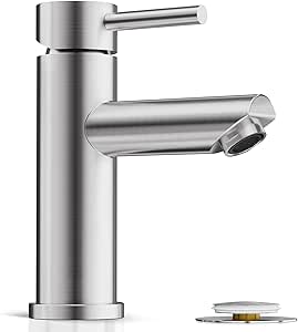 Phiestina Bathroom Faucet 1 Hole, Brushed Nickel Single Hole Single Handle RV Bathroom Sink Faucet, with Metal Pop Up Drain and Water Supply Line, BF01052-N1-BN