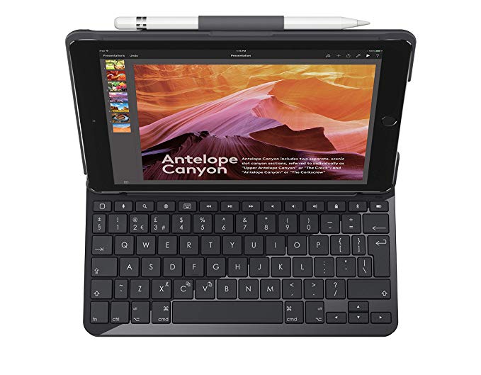 Logitech Slim Folio iPad, Case with Wireless Keyboard and Bluetooth, Compatible with iPad 5th and 6th Generation - QWERTY UK Layout, Black
