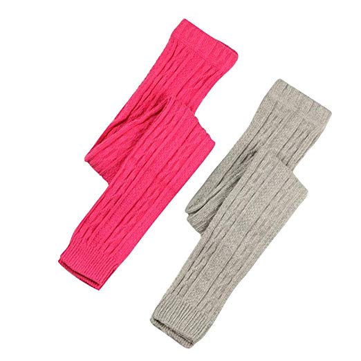Thick Cable Knit Girls Cotton Footless Ankle Legging 2 Pairs Pack
