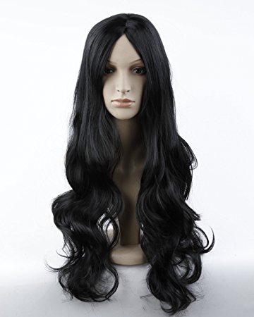 Dreamworld Sexy Women's Long Wavy Hair Party Wig wig Cap (Model: Jf010577) (Black).