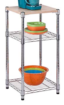 Honey-Can-Do SHF-04345 3-Tier Steel Shelving Unit with Wood Top, Chrome, 14L x 15W x 30H