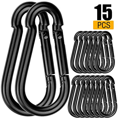 15 Pack Spring Snap Hooks, Heavy Duty Carbon Steel Carabiner Clip, Capacity 500Lbs 5/16”x3”Quick Link Buckle Clip for Camping, Fishing and Hiking, M8 Key Chain Carabiner for Swing and Hammock