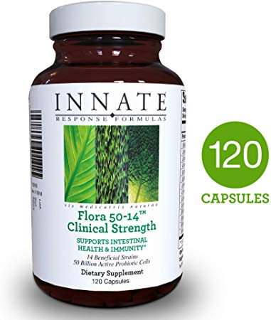 INNATE Response Formulas, Flora 50-14, Probiotic with 50 Billion CFU, Immune and Digestive Aid, Vegan, 120 Capsules (120 Servings)