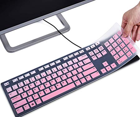 CaseBuy Keyboard Cover Compatible with Dell Wired Keyboard KB216 & Dell KM636 KM636(V2) Wireless Keyboard, Anti Dust Waterproof Keyboard Protective Skin, Gradual Pink