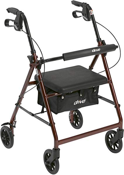 R726RD - Walker Rollator with 6 Wheels, Fold Up Removable Back Support and Padded Seat, Red