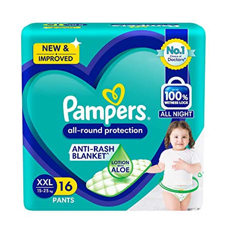 Pampers All round Protection Pants, Double Extra Large size baby diapers (XXL) 16 Count, Lotion with Aloe Vera