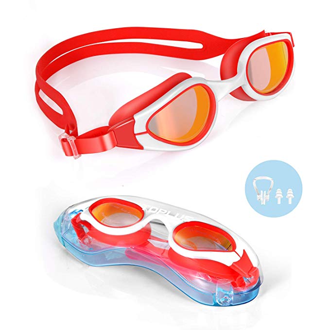 TOPLUS Swim Goggles, Goggles No Leaking Anti Fog UV Protection Swimming Goggles Triathlon for Men Women Youth Kids Child, with Mirrored & Waterproof, UV Protection Clear Lenses