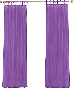 Elrene Home Fashions Tab Top Sheer Single Panel Window Curtain Drape, 52"x84", Purple