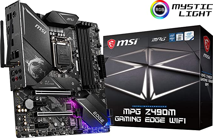 MSI MPG Z490M Gaming Edge WiFi Gaming Motherboard (LGA 1200, Intel 10th Gen, M.2, USB 3.2 Gen 2, DDR4, Wi-Fi 6, SLI, CFX, Gigabit LAN, HDMI, DisplayPort, Micro-ATX)