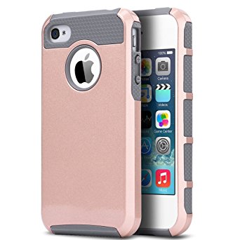 iPhone 4 Case, iPhone 4S Case ,4S Case,ULAK [ Colorful Series ] Dual Layer Hybrid Slim Hard Case with Hard PC Cover and Soft Inner TPU for iPhone 4S 4(Rose Gold/Grey)