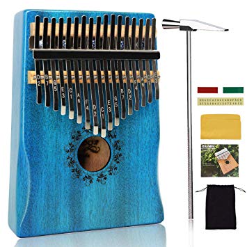 17 Key Kalimba Thumb Piano, BinDor Finger Piano Mbira Kalimba Solid Mahogany Body Portable Easy-to-learn Musical Instrument with Tuning Hammer (Blue)
