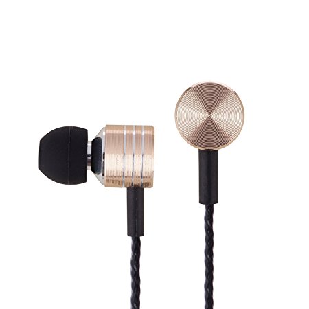 Headphones, Bovon In-Ear Bass Earphones with microphone Noise-isolating Sports Earbud wired 3.5mm Headset / Volume Control (Gift Wrapped) for Apple iPhone 6 6s, Samsung Galaxy S7, iPod, MP3 Player (Gold)
