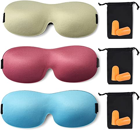 ALINK 3-Pack Sleep Eye Mask, 3D Soft Blackout Sleeping Mask for Men Women - Red, Green, Blue