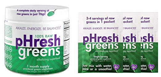 pHresh Products Greens Raw Alkalizing Superfood, 1 Month Supply, 5 Ounce With 3 FREE Travel Packs