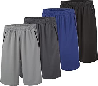 Essential Elements 4 Pack: Men's Active Performance Athletic Basketball Workout Gym Knit Shorts with Pockets