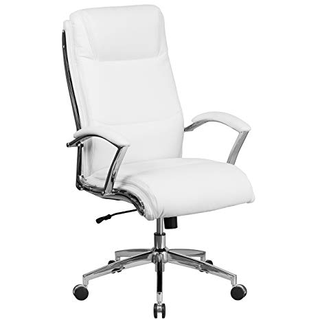Flash Furniture High Back Designer White Leather Executive Swivel Chair with Chrome Base and Arms