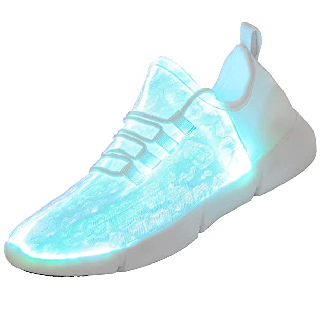 softance Fiber Optic Led Shoes Light Up Sneakers for Women Men with USB, White, Size 13.0
