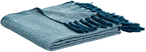 AmazonBasics Herringbone Knitted Fringed Throw Blanket - 60 x 80 Inches, Teal