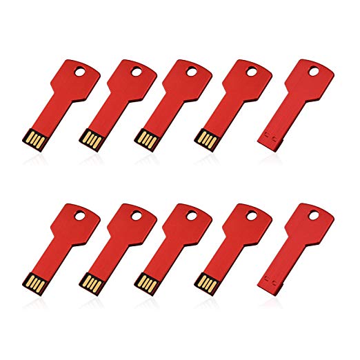 10PCS 2GB 2G USB Flash Drive Metal Key Design USB Flash Drive Metal Key Shaped Memory Stick USB 2.0 Red 2G