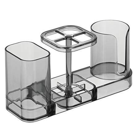 InterDesign Med  Dental Center Bathroom Toothbrush and Toothpaste Stand/Holder Organizer with Disposable Cups - Smoke