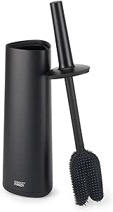 Joseph Joseph Flex 360, Advanced Smart Toilet Brush and Storage Holder Set with anti-drip, anti-clog, triple-action replaceable brush head, Matt Black