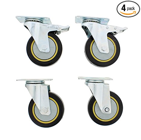 ABN Caster Wheel, 4” Inches, Set of 4 – Heavy-Duty Swivel Stem Locking Casters with Hard Rubber Wheels for Furniture