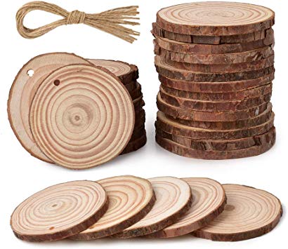 HAIOPS Unfinished Natural Wood Slices 30PCS 2.4-2.8 inch Circles Wood DIY Art Decoration Craft Kits with Drilled Holes