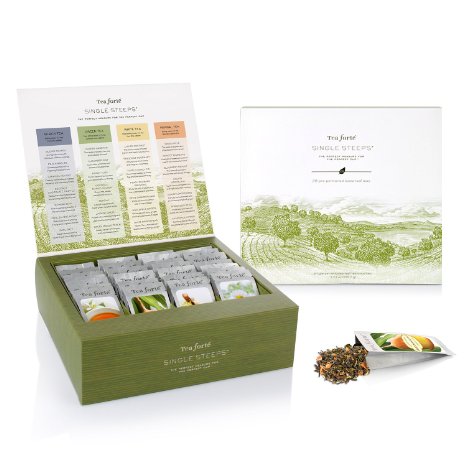 Tea Forté SINGLE STEEPS Loose Leaf TEA CHEST, 28 Different Single Serve Pouches - Black Tea, Green Tea, White Tea, Herbal Tea